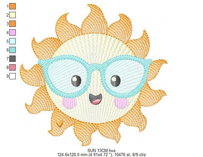 Sun embroidery design - Sun with glasses machine embroidery pattern - Baby girl and boy file - Instant digital download pes jef dst - Marcia Embroidery