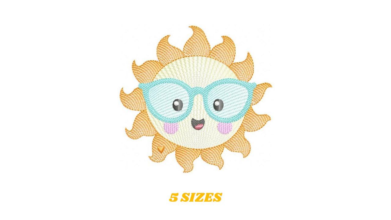 Sun embroidery design - Sun with glasses machine embroidery pattern - Baby girl and boy file - Instant digital download pes jef dst - Marcia Embroidery