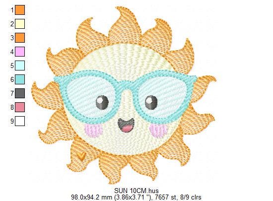 Sun embroidery design - Sun with glasses machine embroidery pattern - Baby girl and boy file - Instant digital download pes jef dst - Marcia Embroidery