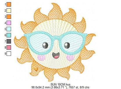 Sun embroidery design - Sun with glasses machine embroidery pattern - Baby girl and boy file - Instant digital download pes jef dst - Marcia Embroidery