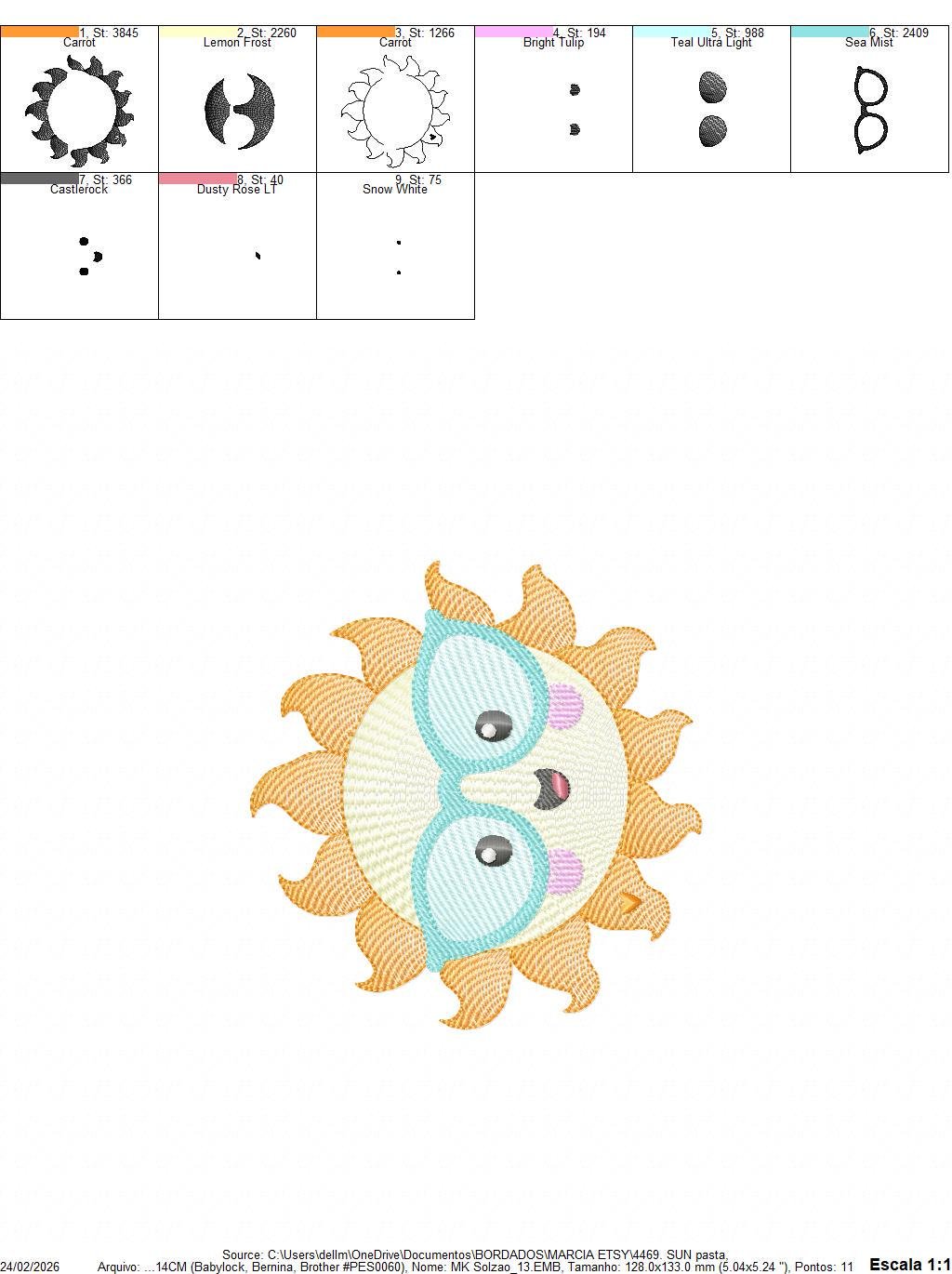 Sun embroidery design - Sun with glasses machine embroidery pattern - Baby girl and boy file - Instant digital download pes jef dst - Marcia Embroidery