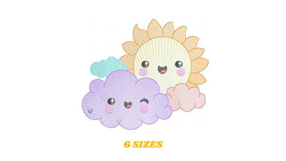 Sun with clouds embroidery design - Sun with happy face machine embroidery pattern - Baby girl and boy file - Instant digital download pes jef dst hus vp3 - Marcia Embroidery