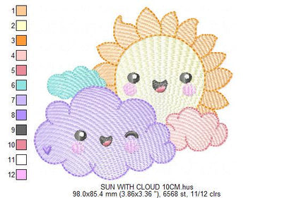 Sun with clouds embroidery design - Sun with happy face machine embroidery pattern - Baby girl and boy file - Instant digital download pes jef dst hus vp3 - Marcia Embroidery