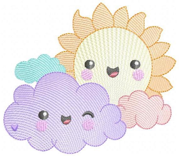 Sun with clouds embroidery design - Sun with happy face machine embroidery pattern - Baby girl and boy file - Instant digital download pes jef dst hus vp3 - Marcia Embroidery