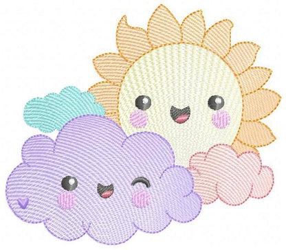 Sun with clouds embroidery design - Sun with happy face machine embroidery pattern - Baby girl and boy file - Instant digital download pes jef dst hus vp3 - Marcia Embroidery