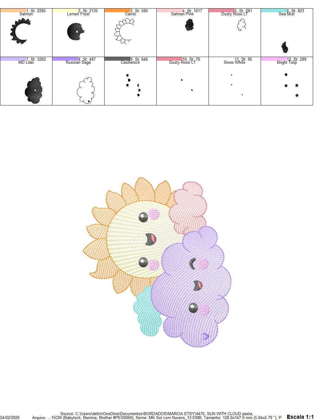 Sun with clouds embroidery design - Sun with happy face machine embroidery pattern - Baby girl and boy file - Instant digital download pes jef dst hus vp3 - Marcia Embroidery