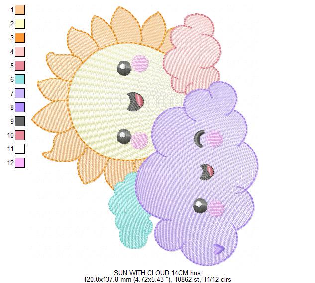Sun with clouds embroidery design - Sun with happy face machine embroidery pattern - Baby girl and boy file - Instant digital download pes jef dst hus vp3 - Marcia Embroidery