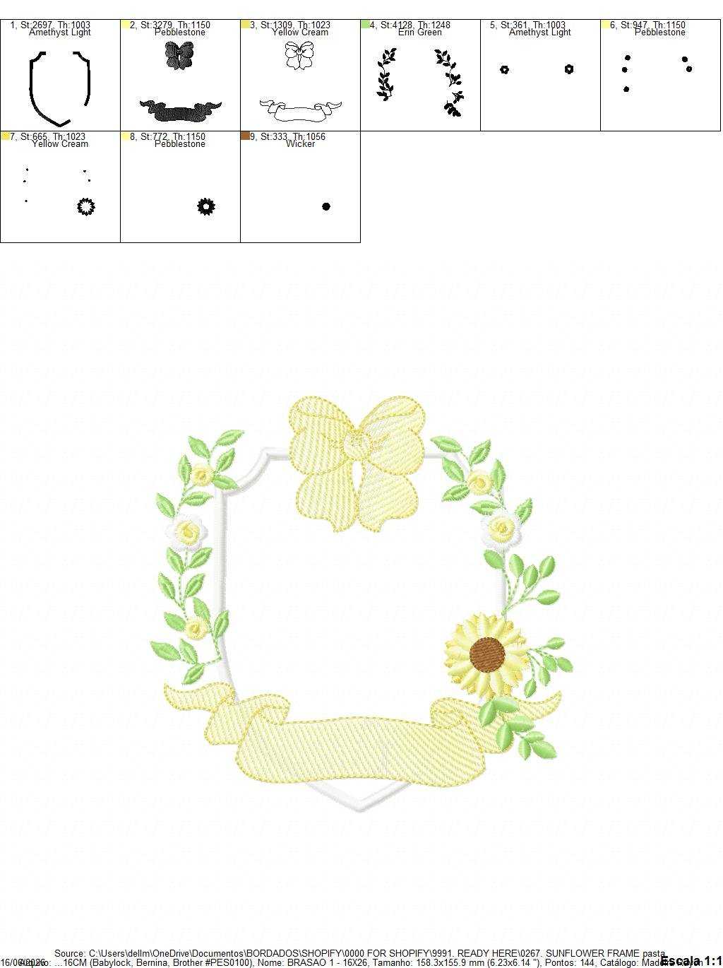 Sunflower Frame embroidery design - Yellow Flowers machine embroidery pattern - Floral Grandma Kitchen towel - Instant digital download pes jef dst - Marcia Embroidery