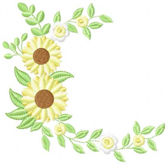 Sunflower Frame embroidery design - Yellow Flowers machine embroidery pattern - Floral Grandma Kitchen towel - Instant digital download pes jef dst - Marcia Embroidery