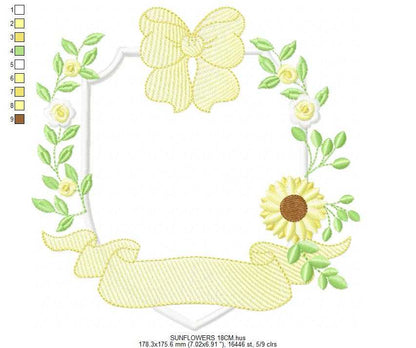 Sunflower Frame embroidery design - Yellow Flowers machine embroidery pattern - Floral Grandma Kitchen towel - Instant digital download pes jef dst - Marcia Embroidery