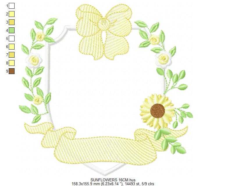 Sunflower Frame embroidery design - Yellow Flowers machine embroidery pattern - Floral Grandma Kitchen towel - Instant digital download pes jef dst - Marcia Embroidery
