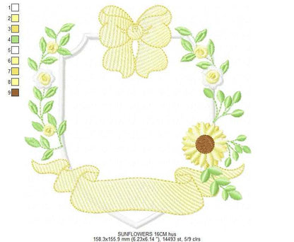 Sunflower Frame embroidery design - Yellow Flowers machine embroidery pattern - Floral Grandma Kitchen towel - Instant digital download pes jef dst - Marcia Embroidery