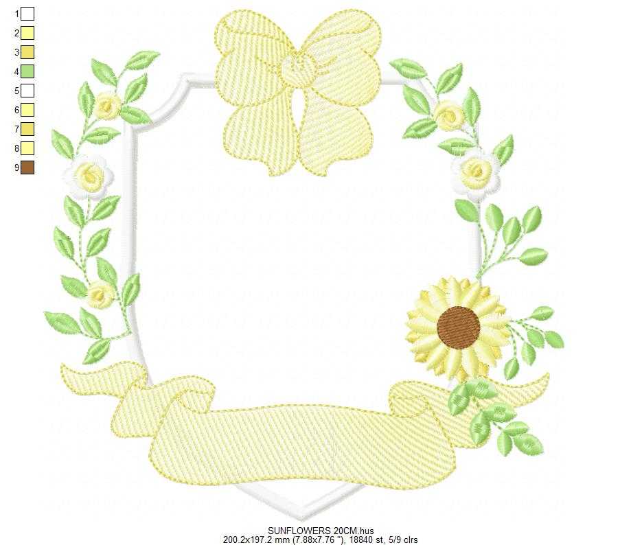 Sunflower Frame embroidery design - Yellow Flowers machine embroidery pattern - Floral Grandma Kitchen towel - Instant digital download pes jef dst - Marcia Embroidery