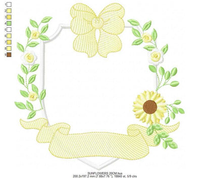 Sunflower Frame embroidery design - Yellow Flowers machine embroidery pattern - Floral Grandma Kitchen towel - Instant digital download pes jef dst - Marcia Embroidery