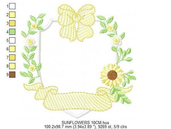 Sunflower Frame embroidery design - Yellow Flowers machine embroidery pattern - Floral Grandma Kitchen towel - Instant digital download pes jef dst - Marcia Embroidery