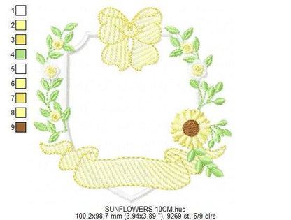 Sunflower Frame embroidery design - Yellow Flowers machine embroidery pattern - Floral Grandma Kitchen towel - Instant digital download pes jef dst - Marcia Embroidery