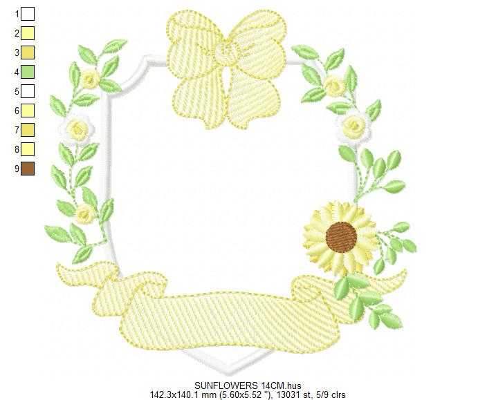 Sunflower Frame embroidery design - Yellow Flowers machine embroidery pattern - Floral Grandma Kitchen towel - Instant digital download pes jef dst - Marcia Embroidery