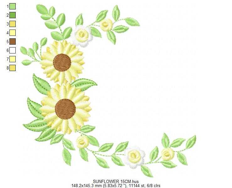 Sunflower Frame embroidery design - Yellow Flowers machine embroidery pattern - Floral Grandma Kitchen towel - Instant digital download pes jef dst - Marcia Embroidery