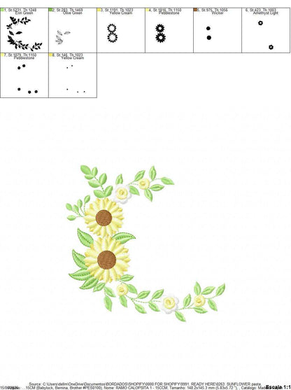 Sunflower Frame embroidery design - Yellow Flowers machine embroidery pattern - Floral Grandma Kitchen towel - Instant digital download pes jef dst - Marcia Embroidery