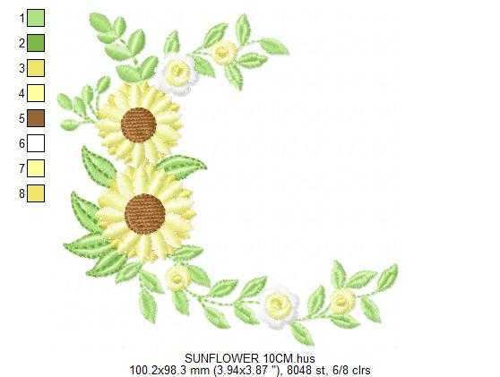 Sunflower Frame embroidery design - Yellow Flowers machine embroidery pattern - Floral Grandma Kitchen towel - Instant digital download pes jef dst - Marcia Embroidery