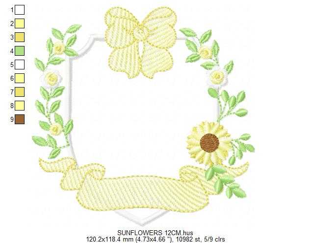 Sunflower Frame embroidery design - Yellow Flowers machine embroidery pattern - Floral Grandma Kitchen towel - Instant digital download pes jef dst - Marcia Embroidery