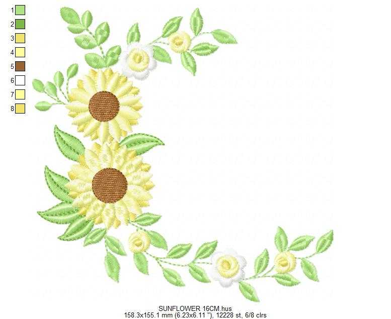 Sunflower Frame embroidery design - Yellow Flowers machine embroidery pattern - Floral Grandma Kitchen towel - Instant digital download pes jef dst - Marcia Embroidery