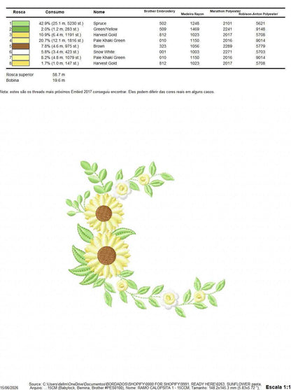 Sunflower Frame embroidery design - Yellow Flowers machine embroidery pattern - Floral Grandma Kitchen towel - Instant digital download pes jef dst - Marcia Embroidery