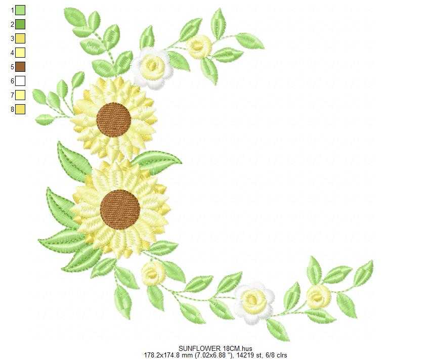 Sunflower Frame embroidery design - Yellow Flowers machine embroidery pattern - Floral Grandma Kitchen towel - Instant digital download pes jef dst - Marcia Embroidery