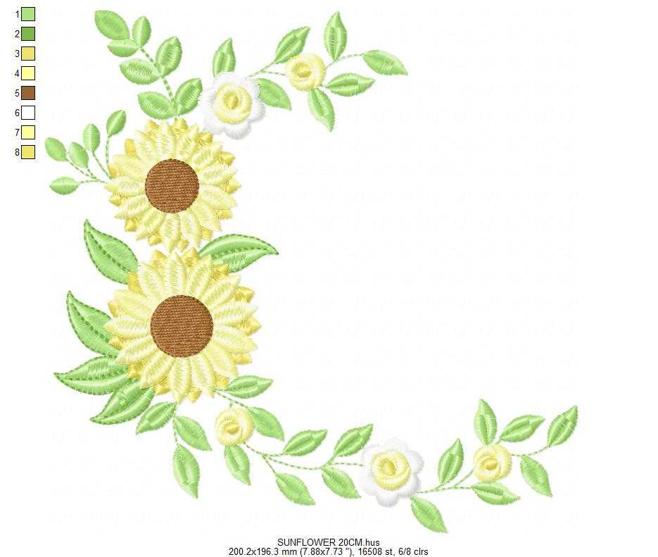 Sunflower Frame embroidery design - Yellow Flowers machine embroidery pattern - Floral Grandma Kitchen towel - Instant digital download pes jef dst - Marcia Embroidery