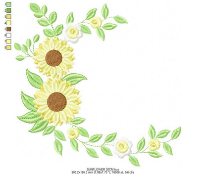 Sunflower Frame embroidery design - Yellow Flowers machine embroidery pattern - Floral Grandma Kitchen towel - Instant digital download pes jef dst - Marcia Embroidery