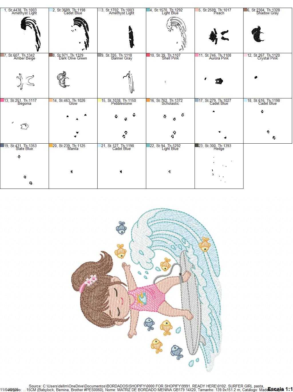 Surfer Girl embroidery designs - Baby Girl Beach Swimmer machine embroidery pattern - Swimming Class file - Instant download pes jef - Marcia Embroidery
