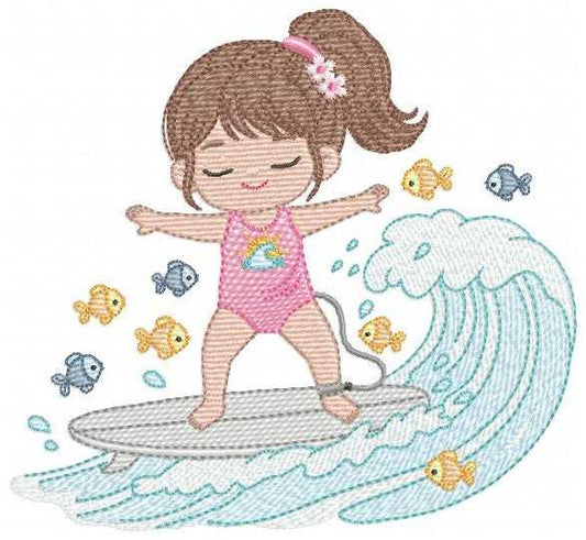 Surfer Girl embroidery designs - Baby Girl Beach Swimmer machine embroidery pattern - Swimming Class file - Instant download pes jef - Marcia Embroidery