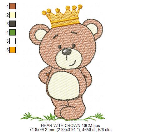 Teddy Bear with crown embroidery designs - Baby Boy King Bear machine embroidery pattern - Cute Bear with golden crown file - Instant digital download pes jef dst hus vp3 - Marcia Embroidery