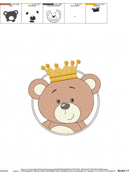 Teddy Bear with crown embroidery designs - Baby Boy King Bear machine embroidery pattern - Cute Bear with golden crown file - Instant digital download pes jef dst hus vp3 - Marcia Embroidery