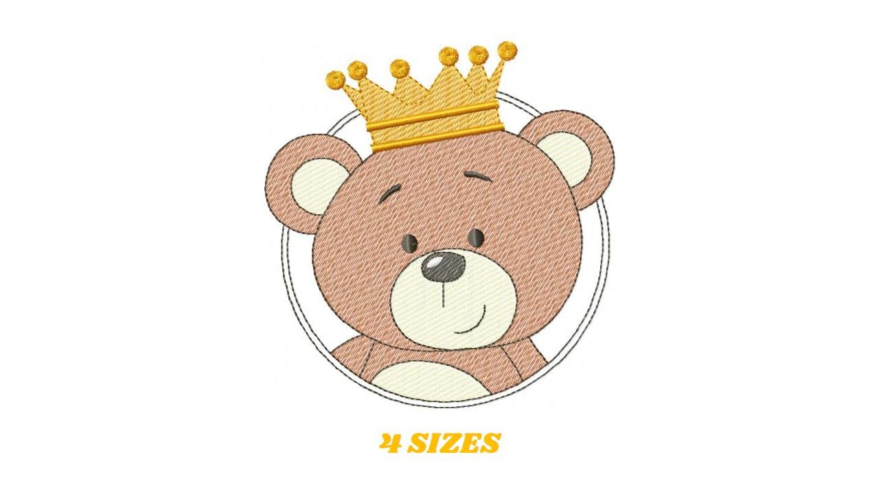 Teddy Bear with crown embroidery designs - Baby Boy King Bear machine embroidery pattern - Cute Bear with golden crown file - Instant digital download pes jef dst hus vp3 - Marcia Embroidery