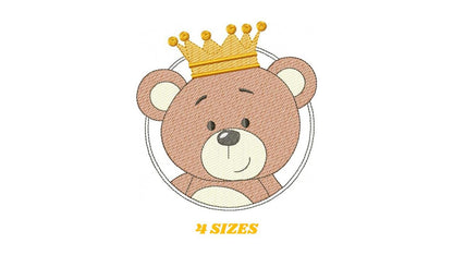 Teddy Bear with crown embroidery designs - Baby Boy King Bear machine embroidery pattern - Cute Bear with golden crown file - Instant digital download pes jef dst hus vp3 - Marcia Embroidery