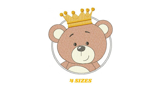 Teddy Bear with crown embroidery designs - Baby Boy King Bear machine embroidery pattern - Cute Bear with golden crown file - Instant digital download pes jef dst hus vp3 - Marcia Embroidery