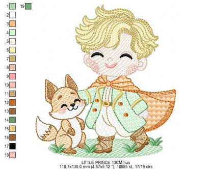 The Little Prince embroidery design - Little Prince with fox machine embroidery pattern - Baby boy and girl Fairytale file - Instant digital download pes jef - Marcia Embroidery
