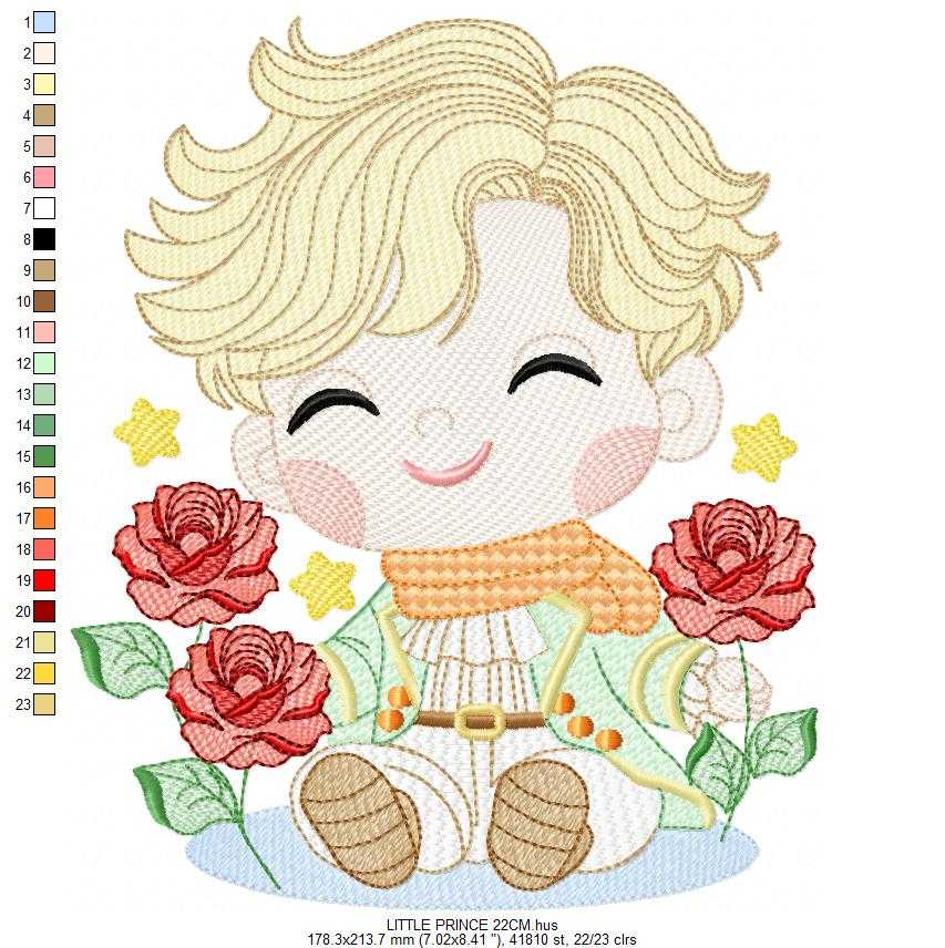 The Little Prince embroidery design - Little Prince with red roses machine embroidery pattern - Baby boy and girl Fairytale file - Instant digital download pes jef - Marcia Embroidery