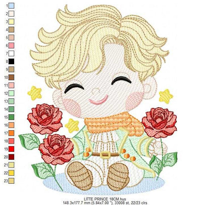 The Little Prince embroidery design - Little Prince with red roses machine embroidery pattern - Baby boy and girl Fairytale file - Instant digital download pes jef - Marcia Embroidery