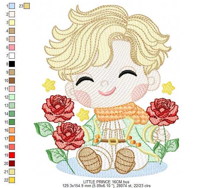 The Little Prince embroidery design - Little Prince with red roses machine embroidery pattern - Baby boy and girl Fairytale file - Instant digital download pes jef - Marcia Embroidery