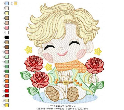 The Little Prince embroidery design - Little Prince with red roses machine embroidery pattern - Baby boy and girl Fairytale file - Instant digital download pes jef - Marcia Embroidery