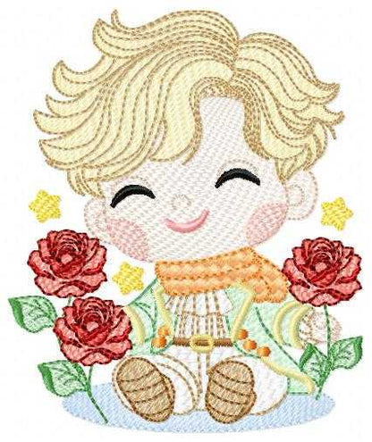 The Little Prince embroidery design - Little Prince with red roses machine embroidery pattern - Baby boy and girl Fairytale file - Instant digital download pes jef - Marcia Embroidery