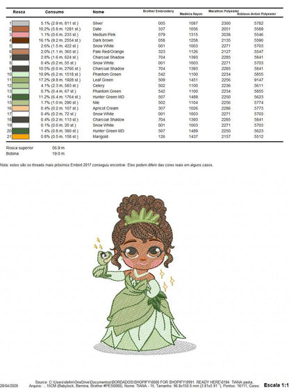Tiana embroidery design - Disney Princess machine embroidery patterns - Baby girl file - Instant digital download pes jef dst hus - Marcia Embroidery