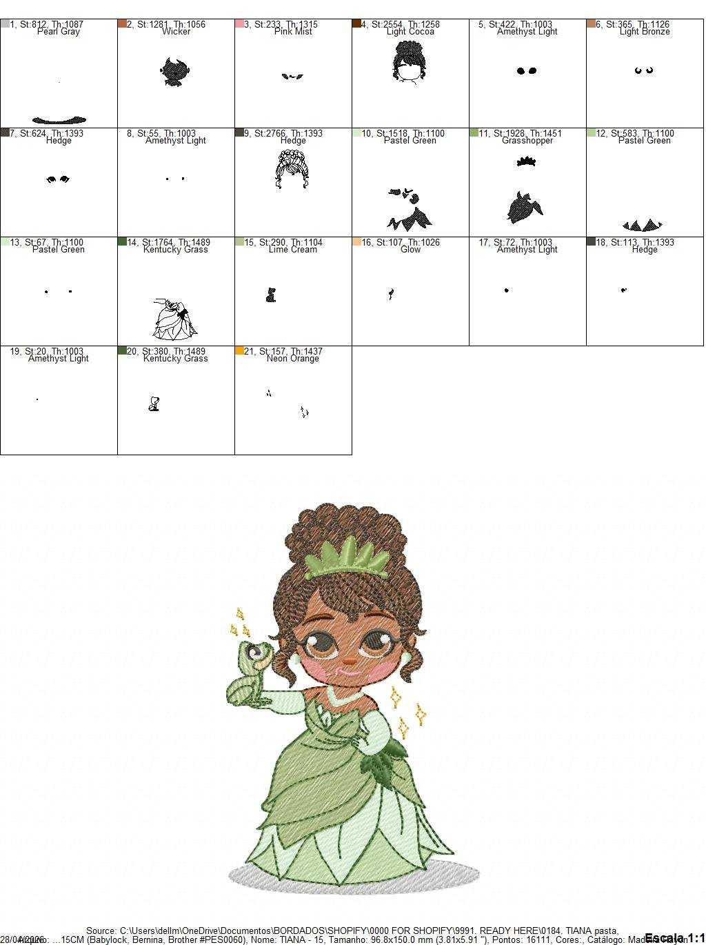 Tiana embroidery design - Disney Princess machine embroidery patterns - Baby girl file - Instant digital download pes jef dst hus - Marcia Embroidery