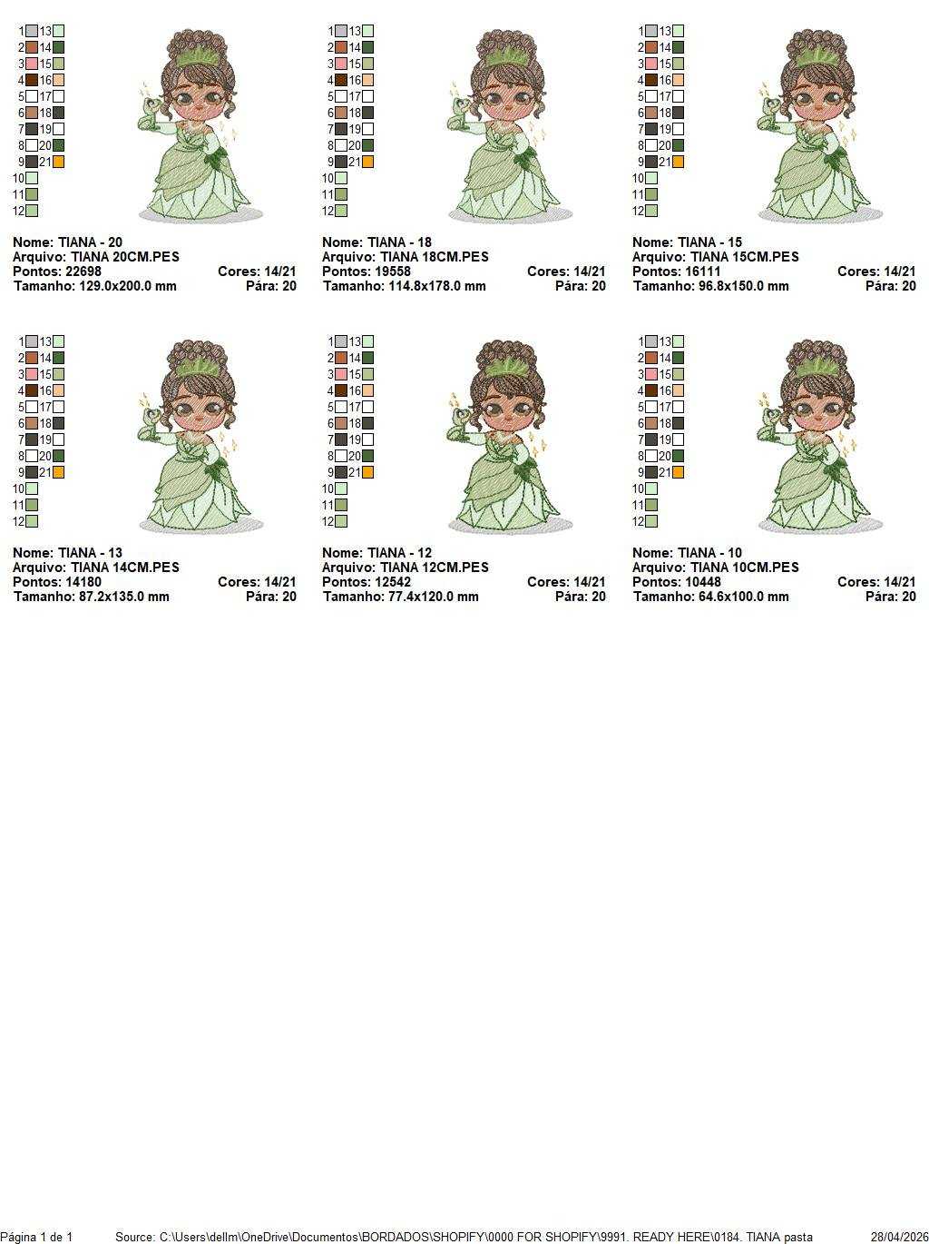 Tiana embroidery design - Disney Princess machine embroidery patterns - Baby girl file - Instant digital download pes jef dst hus - Marcia Embroidery