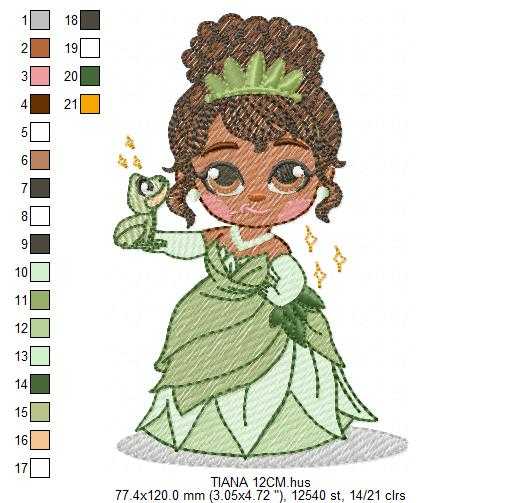 Tiana embroidery design - Disney Princess machine embroidery patterns - Baby girl file - Instant digital download pes jef dst hus - Marcia Embroidery