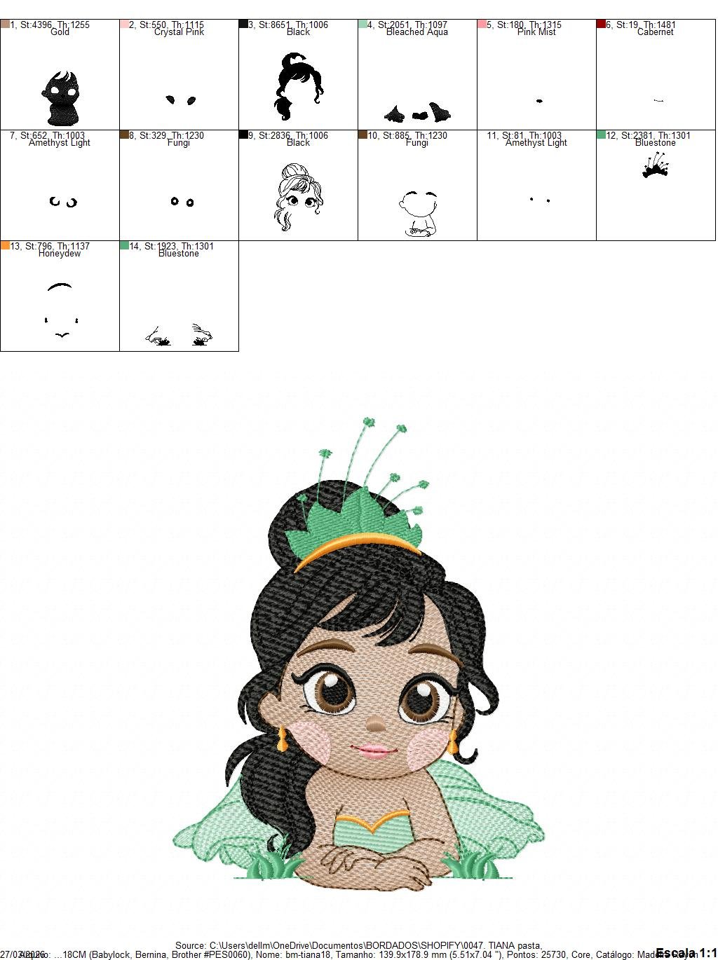 Tiana embroidery designs - Disney Princess machine embroidery patterns - Baby Girl file - Instant digital download pes jef dst exp hus vp3 - Marcia Embroidery