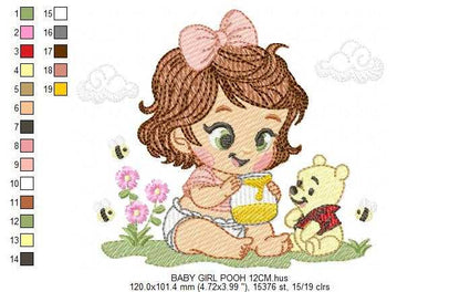 Winnie the Pooh embroidery design - Baby girl with Pooh bear machine embroidery pattern - Baby boy and girl file - Instant digital download pes jef - Marcia Embroidery