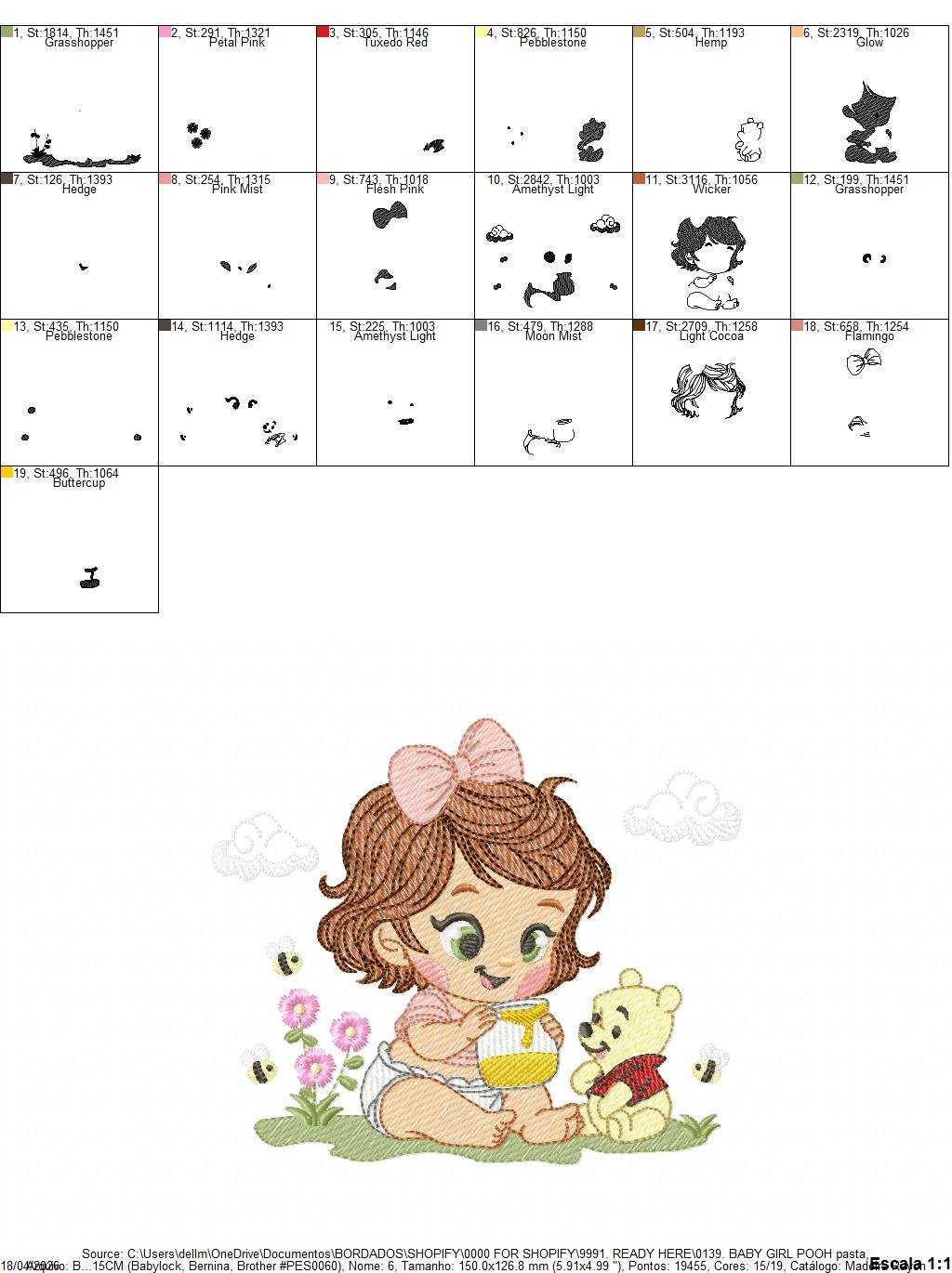 Winnie the Pooh embroidery design - Baby girl with Pooh bear machine embroidery pattern - Baby boy and girl file - Instant digital download pes jef - Marcia Embroidery